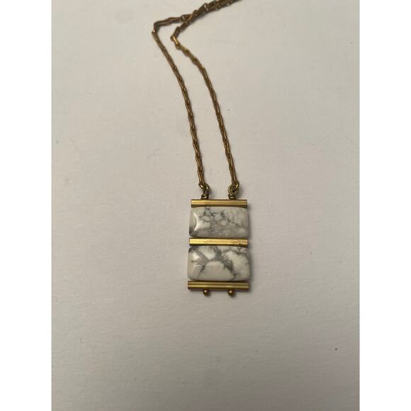 MICHELLE STARBUCK signed Brass Chain Howlite Stone Gray White Vintage - Picture 2 of 11